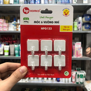 Vĩ 6 cái móc dán vuông mini hofaco-hpg133