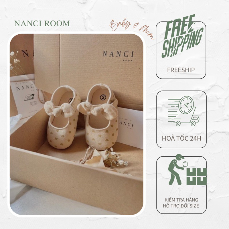 Giày bông nơ chống trượt em bé Nanci