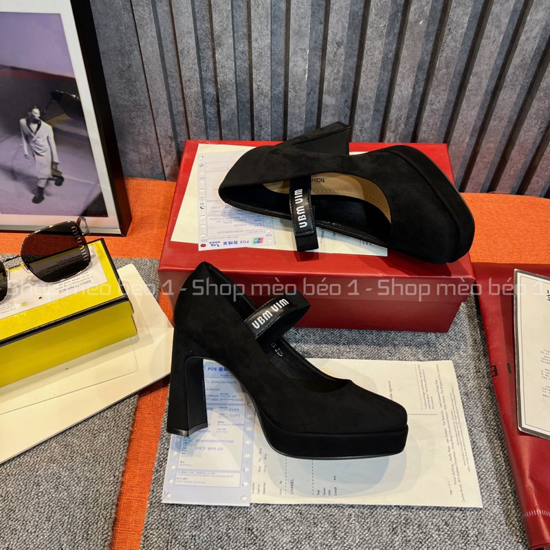 Giày cao gót miu mũi vuông quai chữ ngang đế đúp gót trụ fullbox hàng quảng châu cao cấp