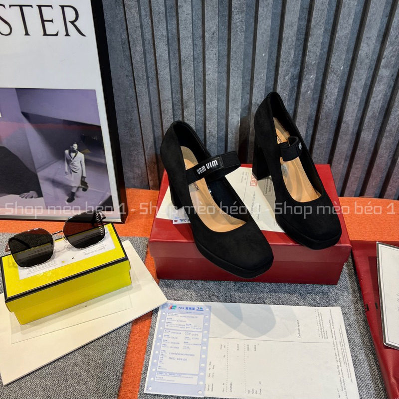 Giày cao gót miu mũi vuông quai chữ ngang đế đúp gót trụ fullbox hàng quảng châu cao cấp