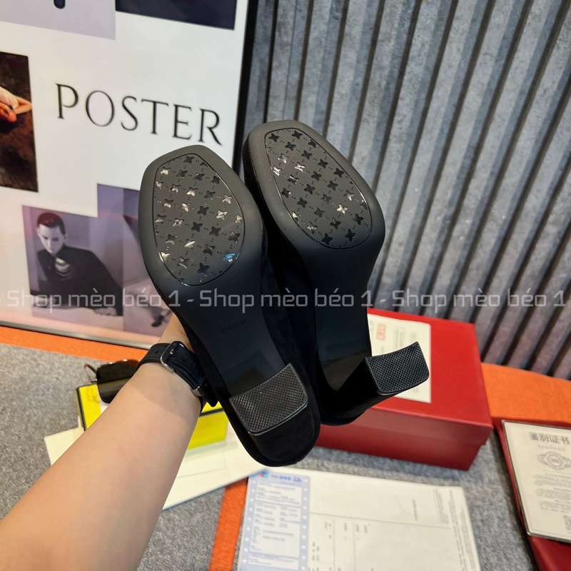 Giày cao gót miu mũi vuông quai chữ ngang đế đúp gót trụ fullbox hàng quảng châu cao cấp