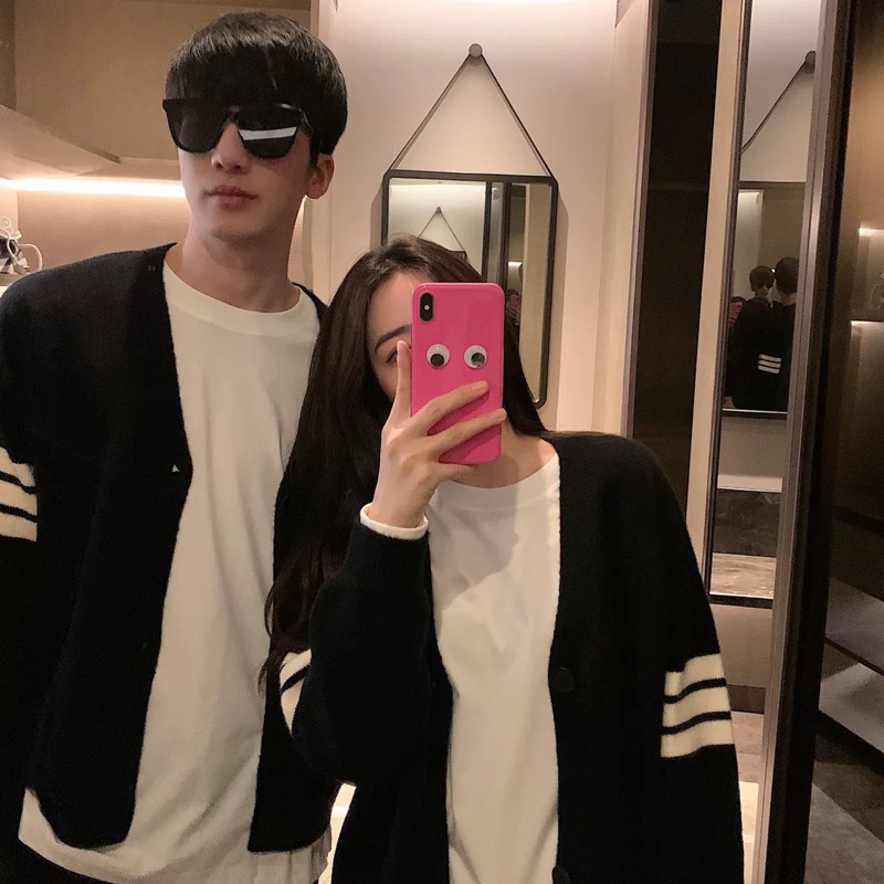 Áo Khoác Cardigan Thome Đen Sọc Tay  Áo Khoác Cadigan Thu Đông Style Hàn Quốc