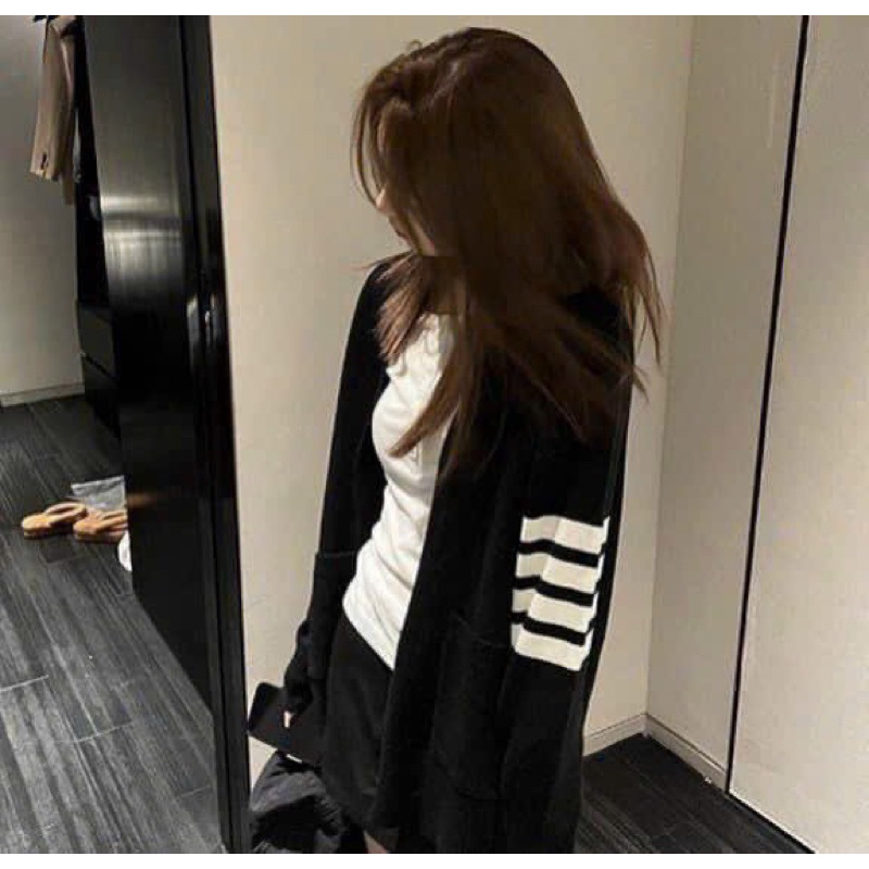 Áo Khoác Cardigan Thome Đen Sọc Tay  Áo Khoác Cadigan Thu Đông Style Hàn Quốc