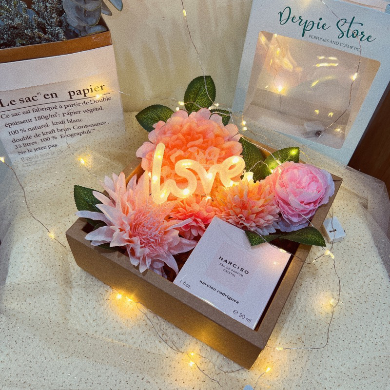 Hộp giấy Kraft hoa lụa đựng quà tặng, nước hoa, mỹ phẩm phong cách vintage