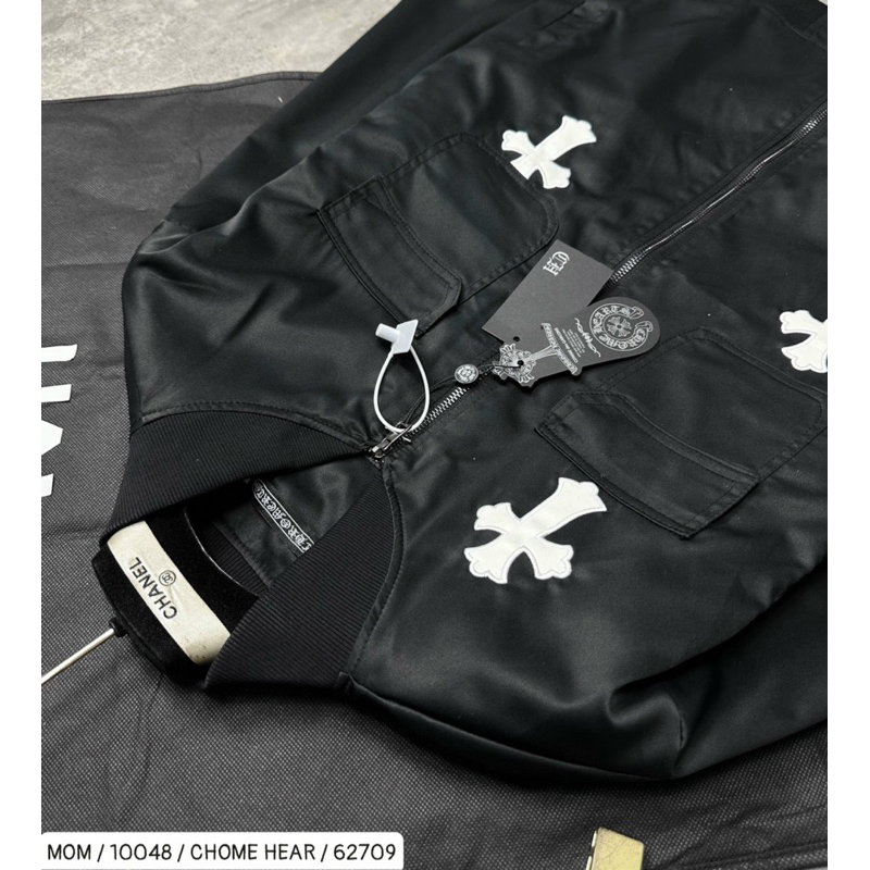 Áo khoác bomber chomr có hoạ tiết thêu khoá kéo màu đen thời trang nam nữ phong cách giới trẻ có size từ s đến xl