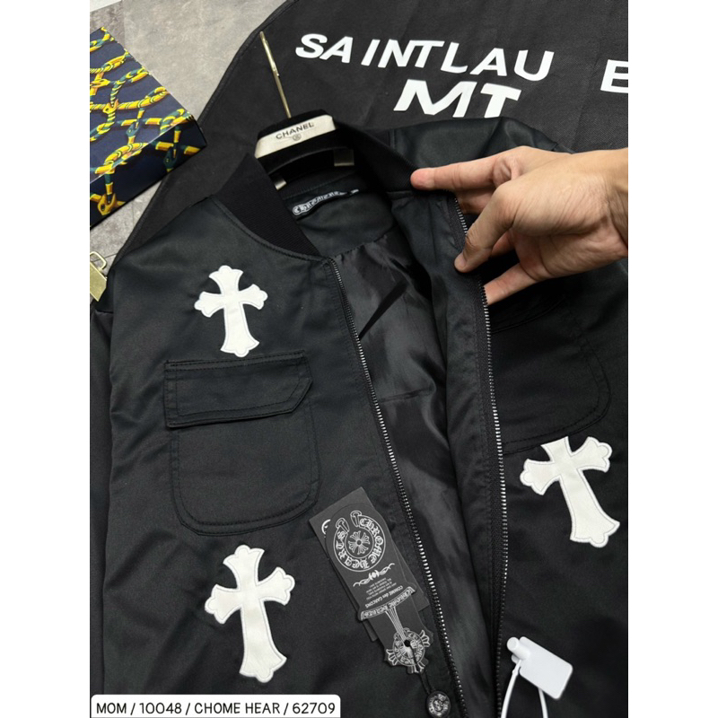 Áo khoác bomber chomr có hoạ tiết thêu khoá kéo màu đen thời trang nam nữ phong cách giới trẻ có size từ s đến xl