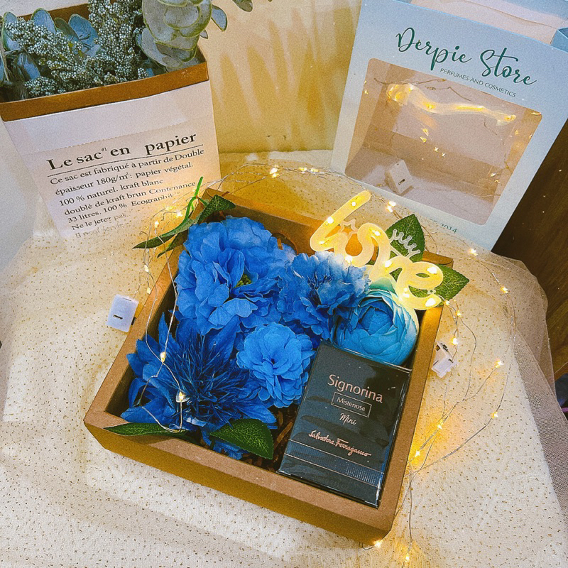 Hộp giấy Kraft hoa lụa đựng quà tặng, nước hoa, mỹ phẩm phong cách vintage