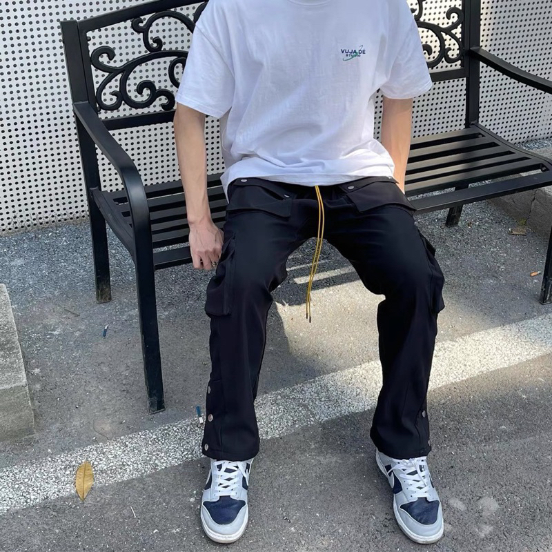 Quần Cargo - Rhude - Pant kaki túi hộp cúc bấm black dây vàng