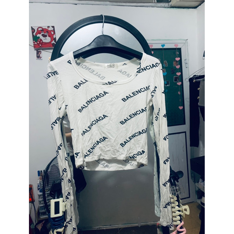 Pass Áo Croptop Balenciaga Dài Tay Chất Len Tăm Co Giãn