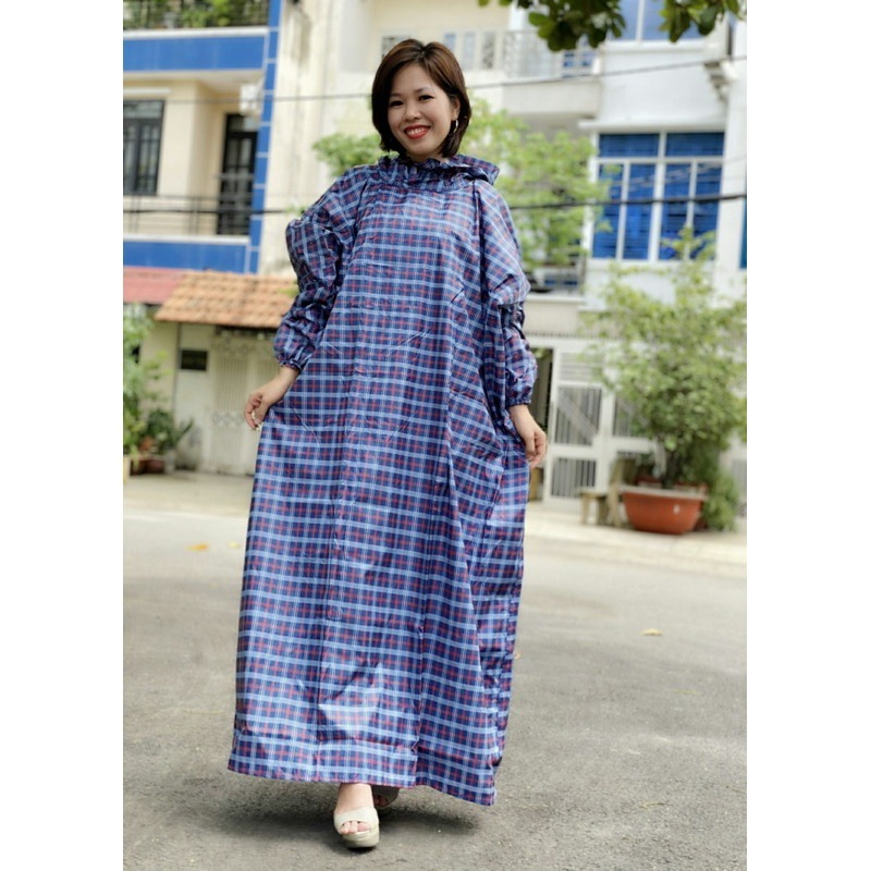 Áo Mưa Bít Vải Dù Hoa, Sọc Caro Không Thấm Nước  - hàng cao cấp