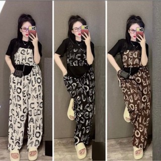 sét đồ bộ nữ suông mặc nhà,đi chơi,quần dài ống rộng ,chất vải thun gân - dành cho mọi hoạt động-In Chữ