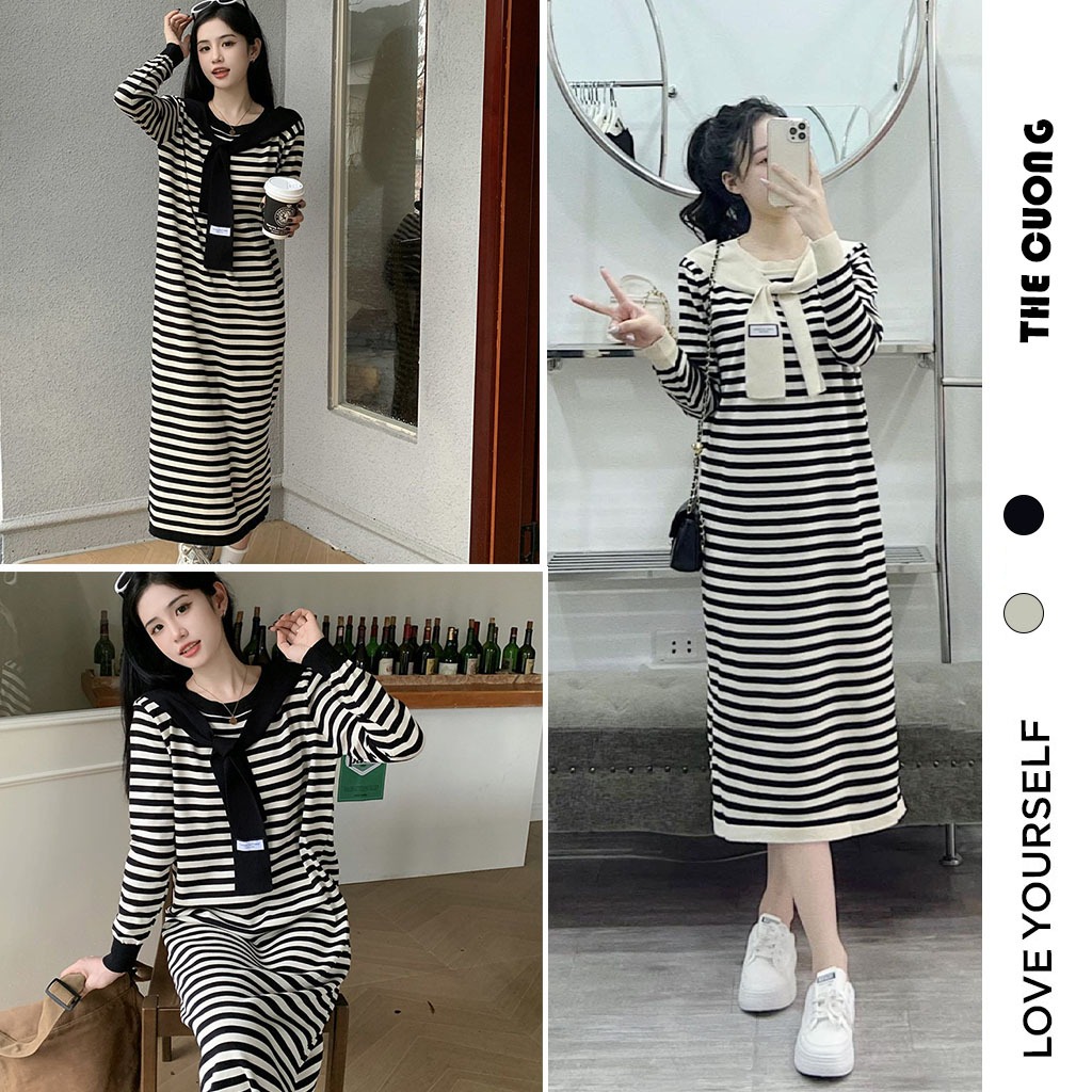 ĐẦM VÁY BẦU C8109 LEN QUẢNG CHÂU CAO CẤP MỀM MỊN - ĐẦM VÁY THU ĐÔNG DÁNG SUÔNG FORM RỘNG KÈM KHĂN ĐIỆU ĐÀ FREESIZE