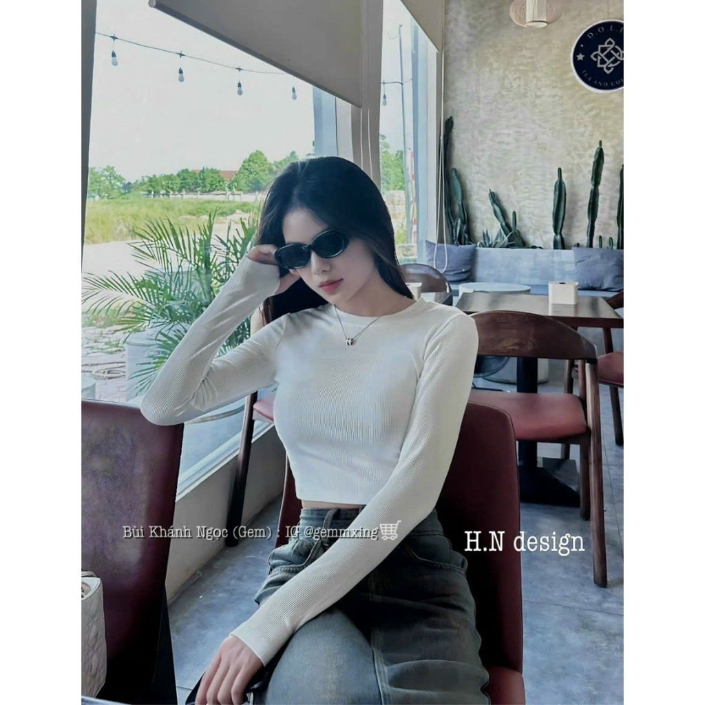 Áo tăm ctrop dài tay cổ tròn basic