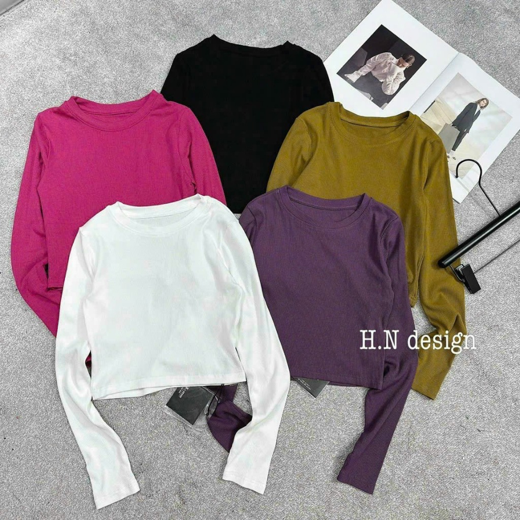 Áo tăm ctrop dài tay cổ tròn basic