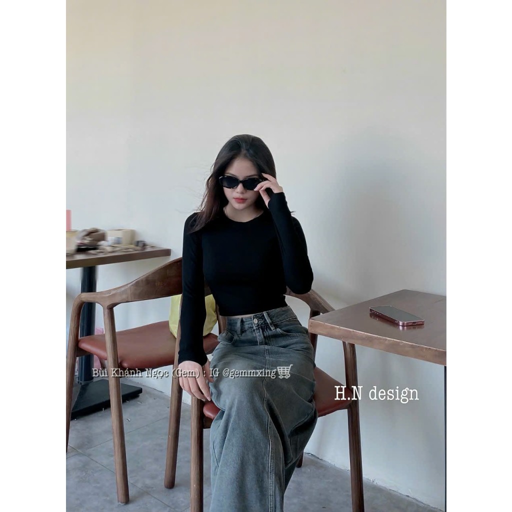 Áo tăm ctrop dài tay cổ tròn basic