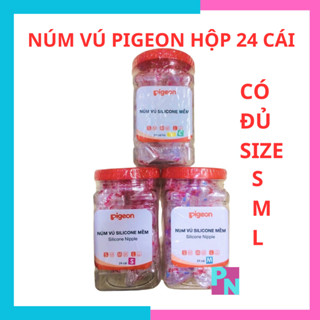 Núm vú Pigeon hộp 24 cái , núm vú sử dụng cho bình sữa cổ hẹp, núm ti siêu mềm chống sặc chống đầy hơi có đủ size S M L