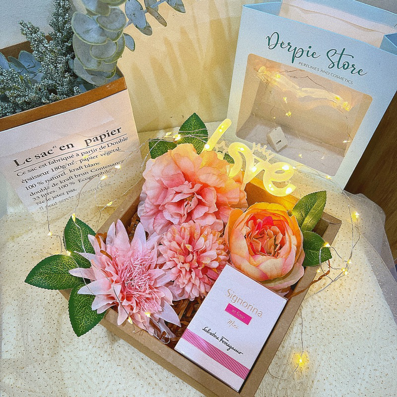 Hộp giấy Kraft hoa lụa đựng quà tặng, nước hoa, mỹ phẩm phong cách vintage