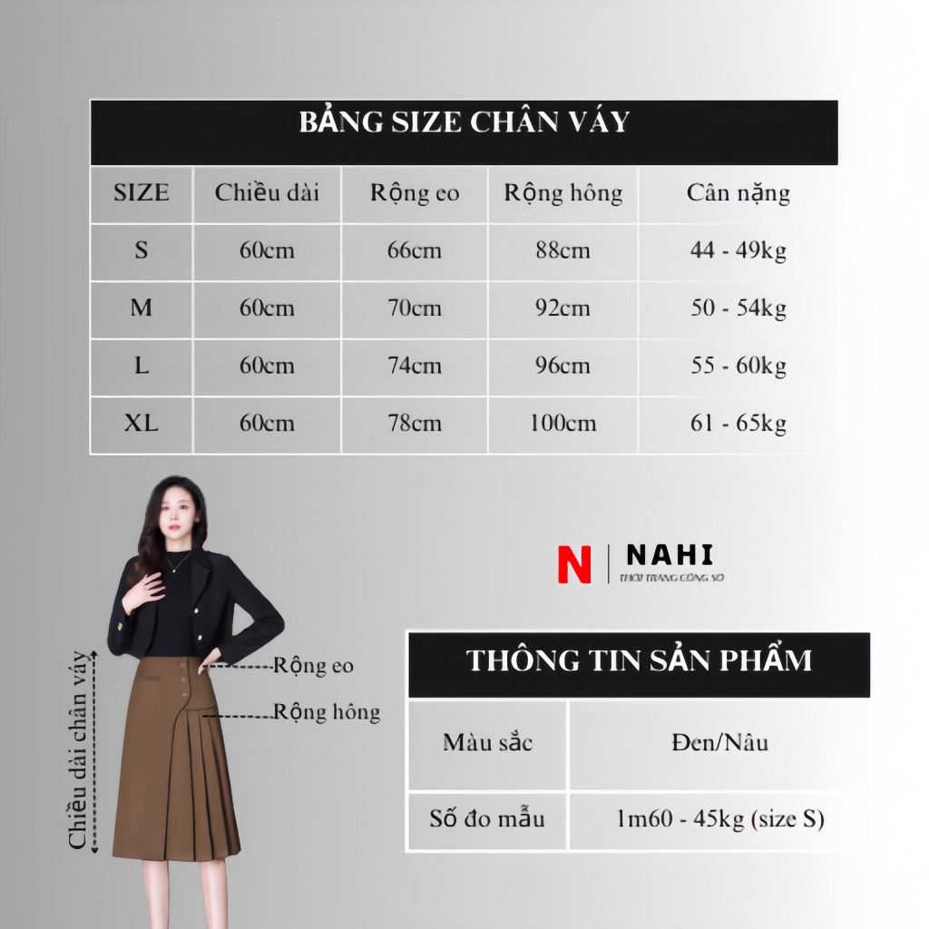 Chân Váy Xếp Ly 3 cúc Công Sở Thời Trang Nahi.VN - CV012