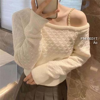 Áo len kiểu lệch vai bên phối một dây xích tay dài hàng đẹp QC!