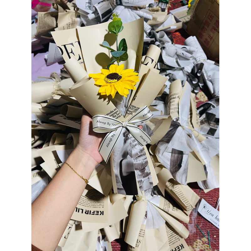 Bó Hoa Hồng Sáp Nhũ 1 Bông Tặng Kèm Túi + Thiệp