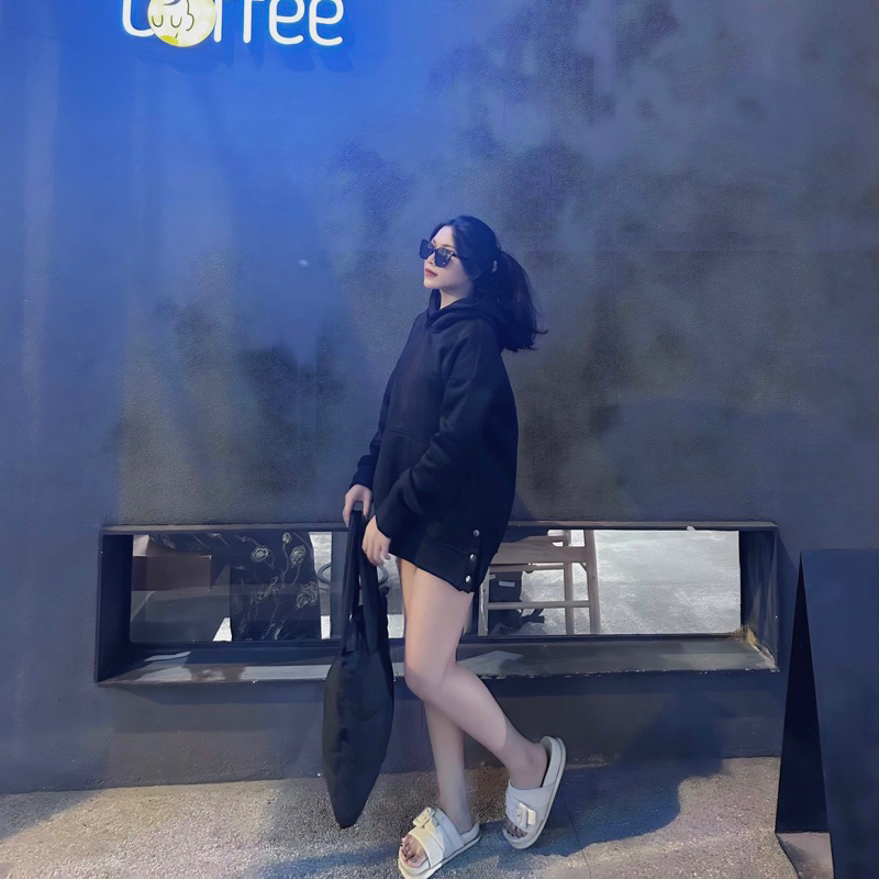 Áo hoodie unisex acid button đen khói Local brand - áo nỉ hoodie unisex form rộng trẻ trung