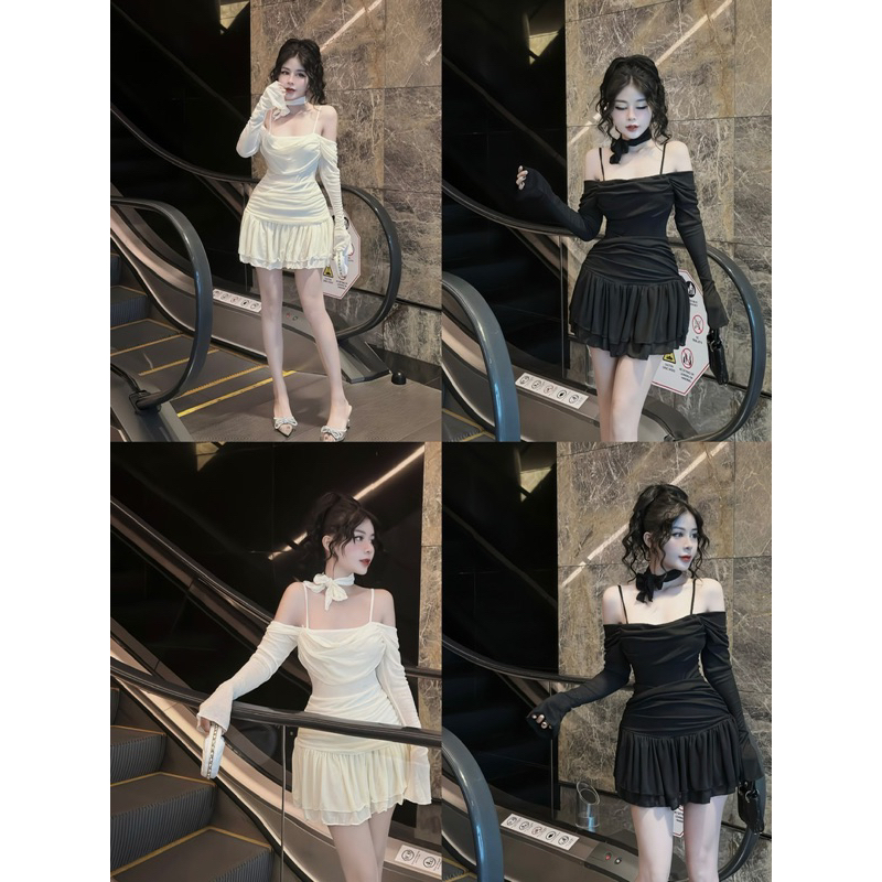 Váy đầm 2 dây bèo tiểu thư đi ăn cưới đi chơi