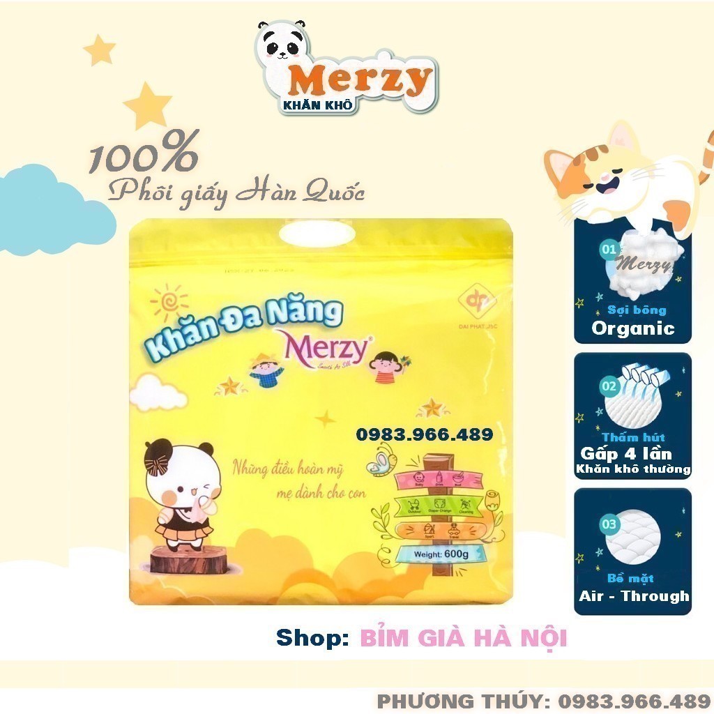 Khăn khô đa năng MERZY 500g CHUẨN, kháng khuẩn, ION bạc, 100% corton Khăn khô đa năng MEZY 500g
