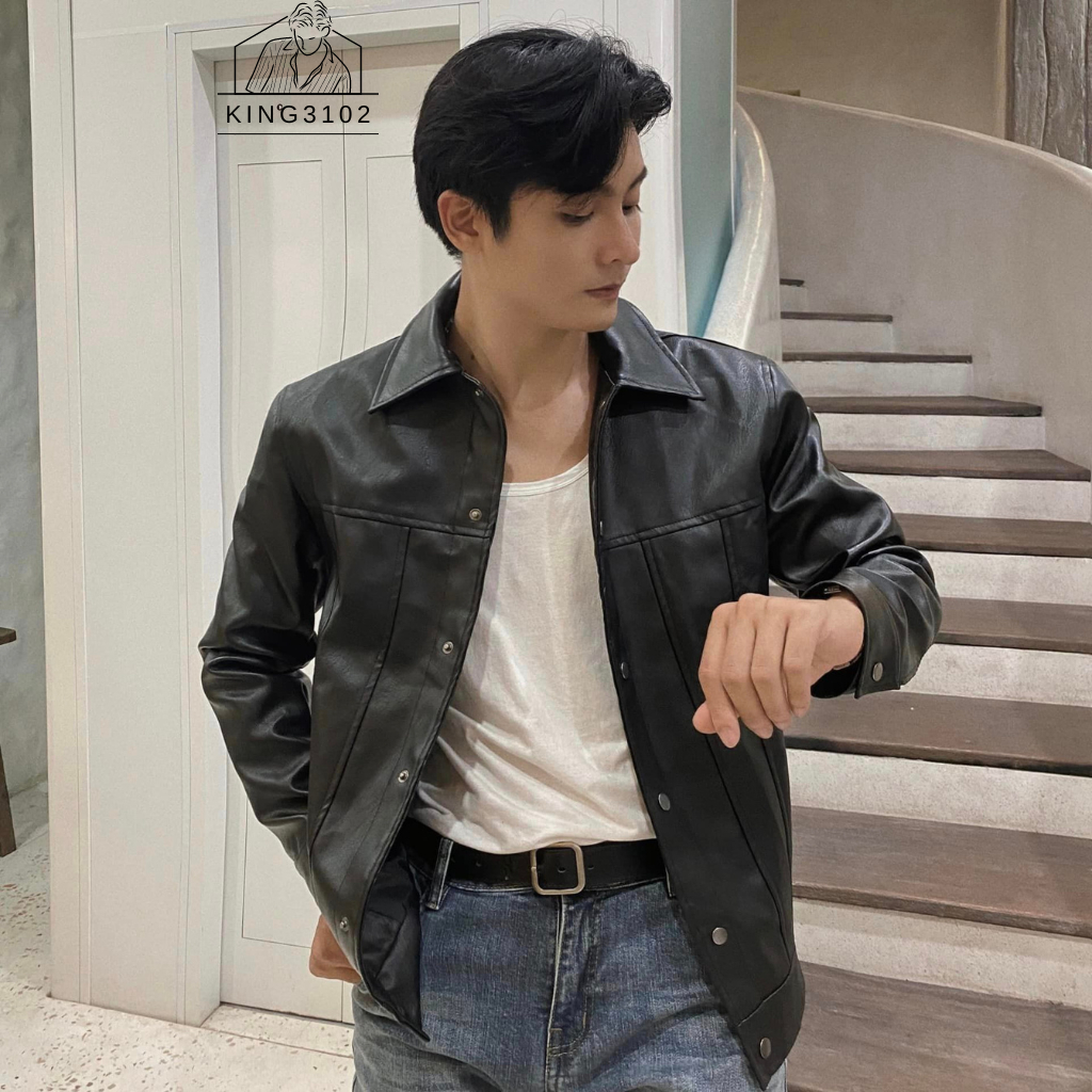 Áo Khoác Da, Áo Khoác Cho Nam Jacket Chất Da PU Nhập Khẩu Cao Cấp Phong Cách Hàn Quốc - Jacket Cúc Bấm