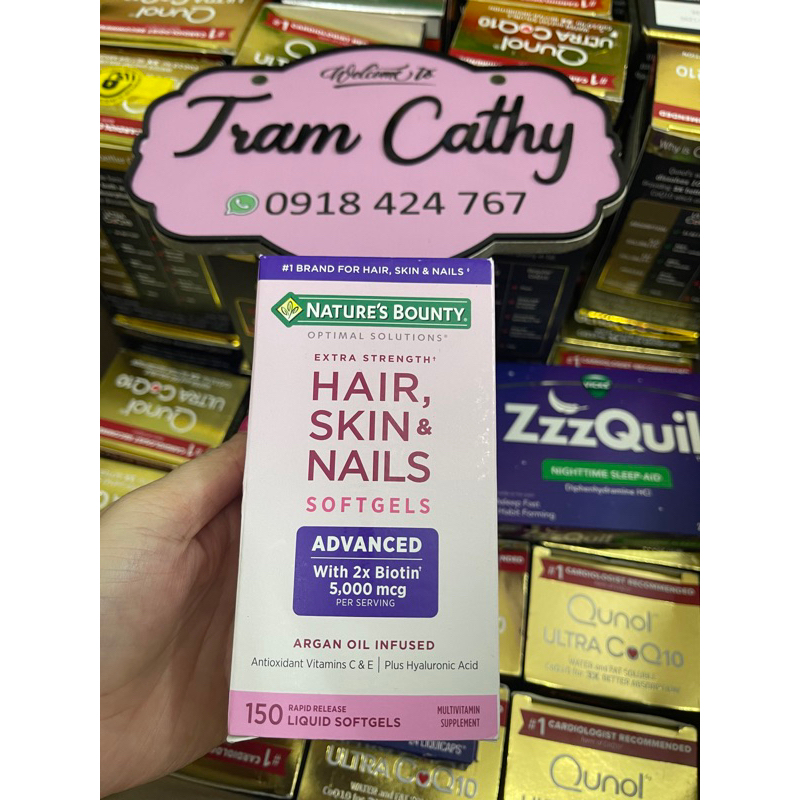 hair skin nails Viên Uống Đẹp Da, Tóc, Móng Hair Skin Nail Nature's Bounty 250 Viên