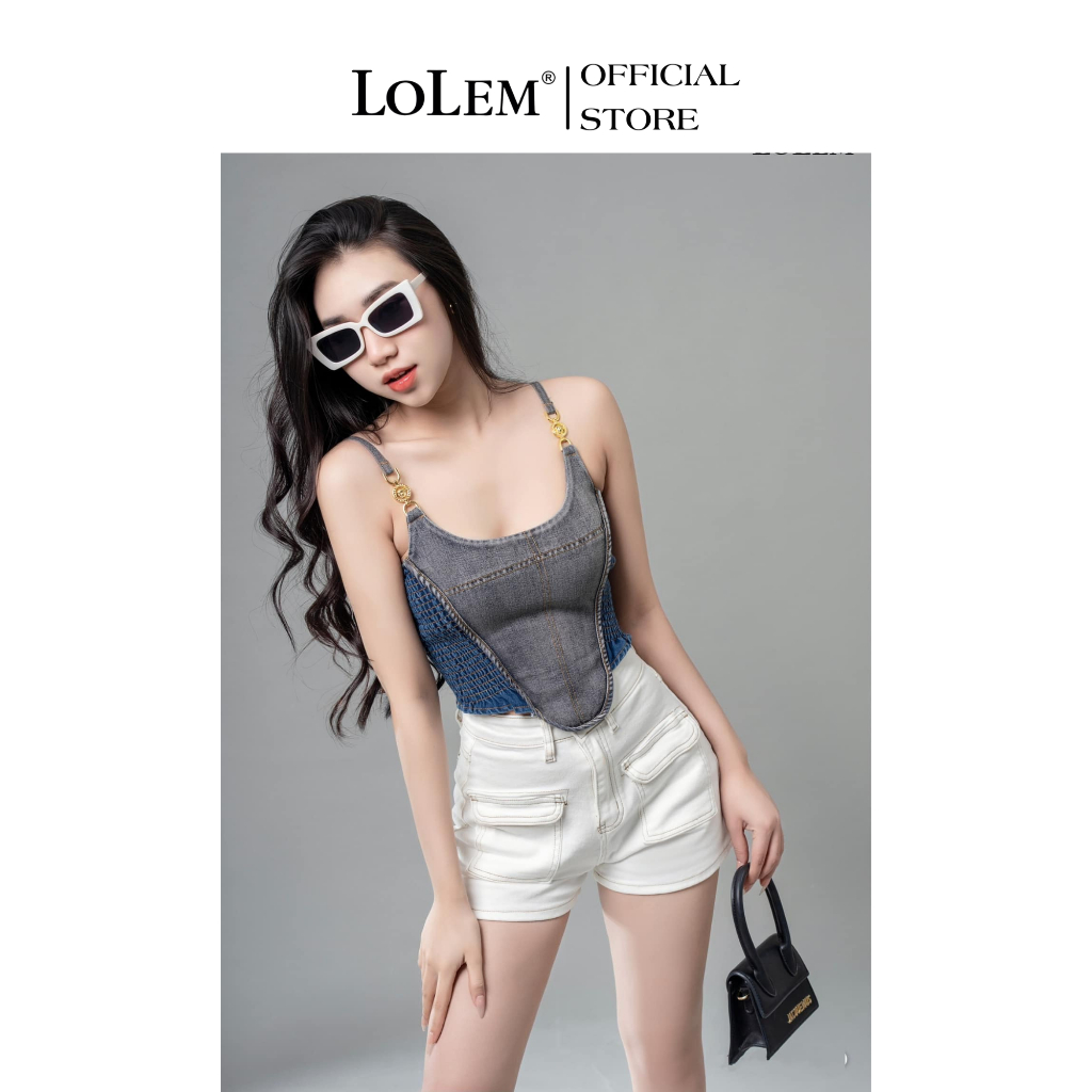 Áo croptop 2 dây LOLEM AK1366 đuôi tôm chất jeans trẻ trung năng động