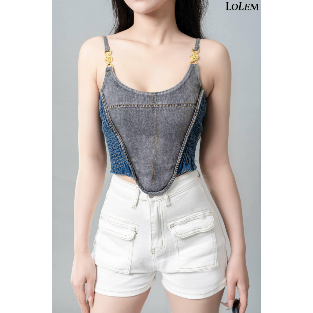 Áo croptop 2 dây LOLEM AK1366 đuôi tôm chất jeans trẻ trung năng động