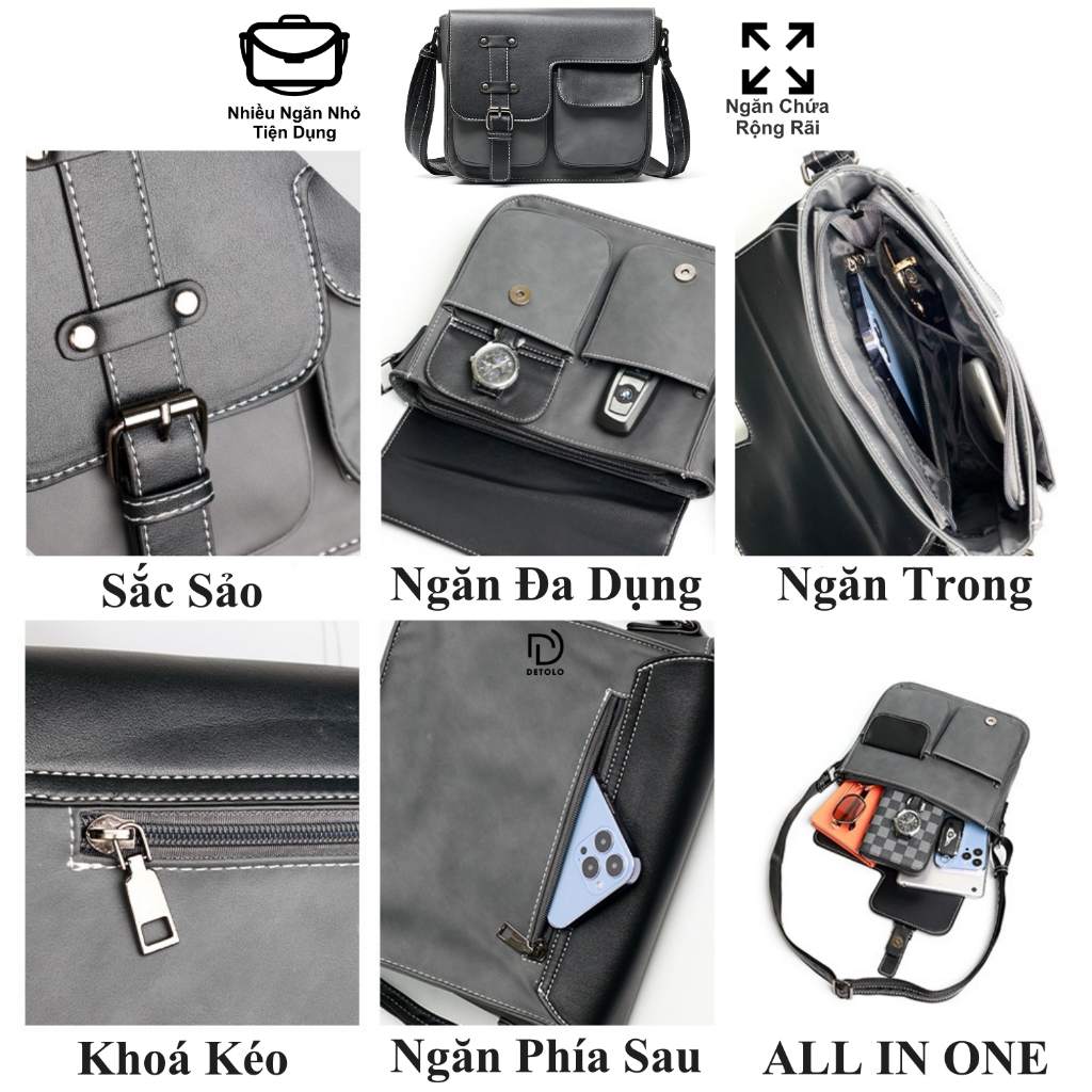 Túi Đeo Chéo Nam Cao Cấp Unisex Detolo Đi Chơi Chống Nước