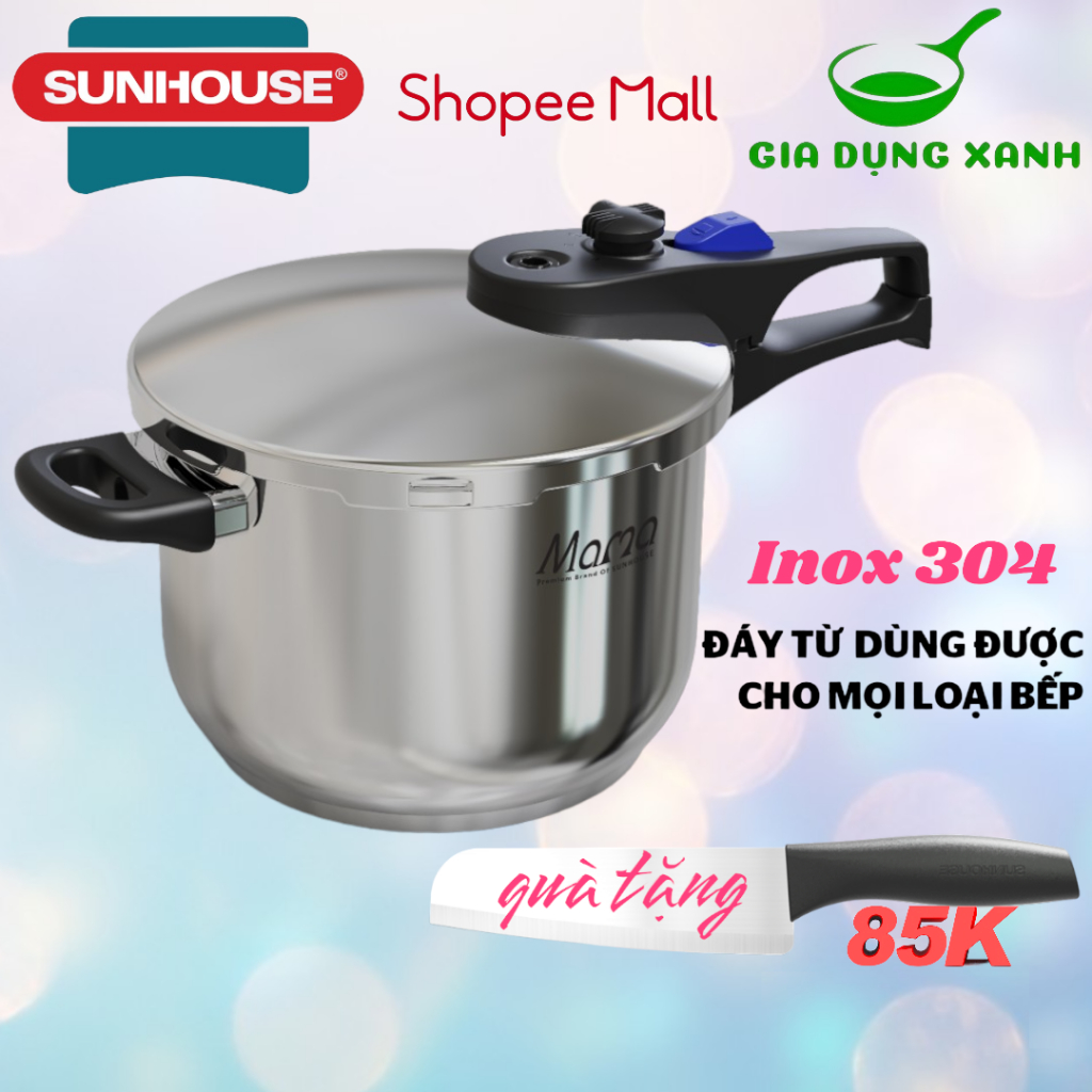 Nồi Áp Suất INOX NGUYÊN KHỐI đáy từ 6 Lít SUNHOUSE SHG9906M1 Siêu Dày Mới 100% Chính Hãng