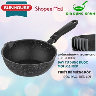 Chảo Miệng Rót Chống Dính Vân Đá Đáy Từ SUNHOUSE SHS20MRD-SHS30MRD Dùng Trên Mọi Loại Bếp
