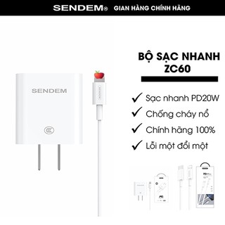 Bộ sạc nhanh, củ sạc nhanh, cáp sạc nhanh, pd20w chính hãng sendem zc60