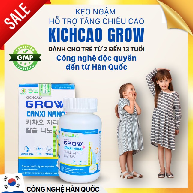 Kẹo ngậm canxi cho bé Richcao Grow giúp hỗ trợ bổ sung canxi, tăng chiều cao cho bé từ 2 đến 13 tuổi