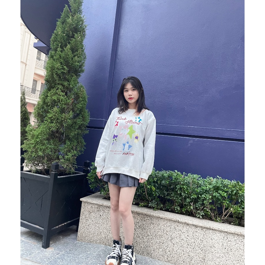 Áo sweater WISEN  nỉ bông form rộng oversize unisex mẫu THINK ABOUT