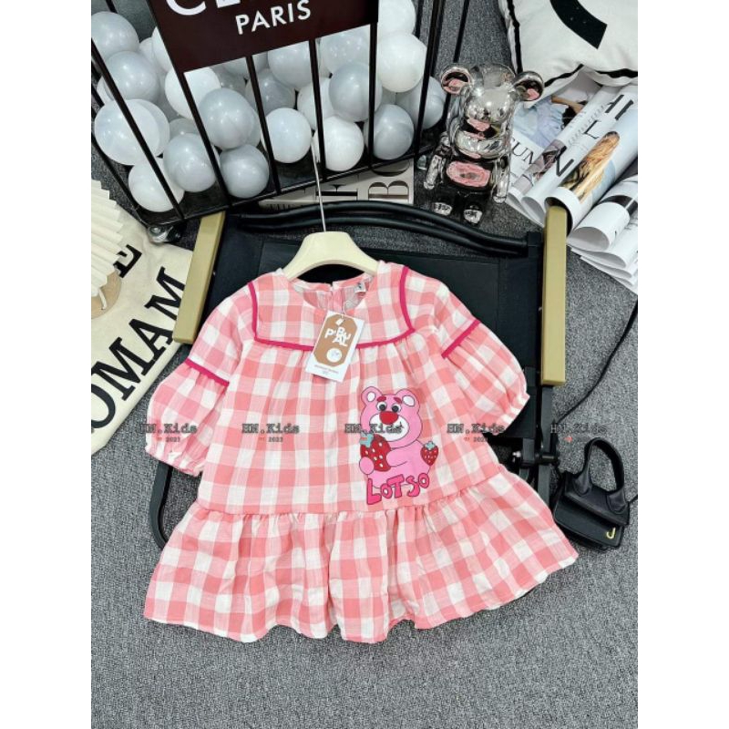 8 đến 28kg.vay gấu dâu cho bé.váy thu đông cho bé gái.hình thật trải san