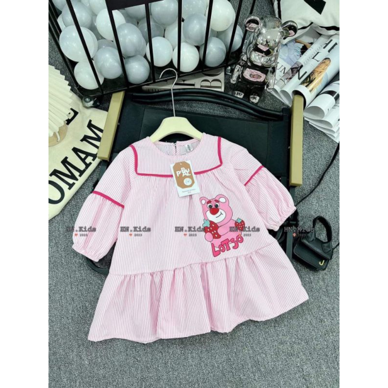 8 đến 28kg.vay gấu dâu cho bé.váy thu đông cho bé gái.hình thật trải san