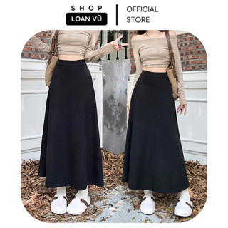 (BIGSIZE) Chân váy A dáng dài xẻ tà sau bản cạp chun chất umi (dài 88-90cm) - ms5518