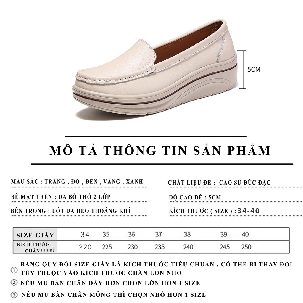 Giày nữ da bò thật HT.NeO , Giày nữ da trơn đế bằng tăng chiều cao 5cm dáng thể thao êm mềm phong cách 4 màu 5058