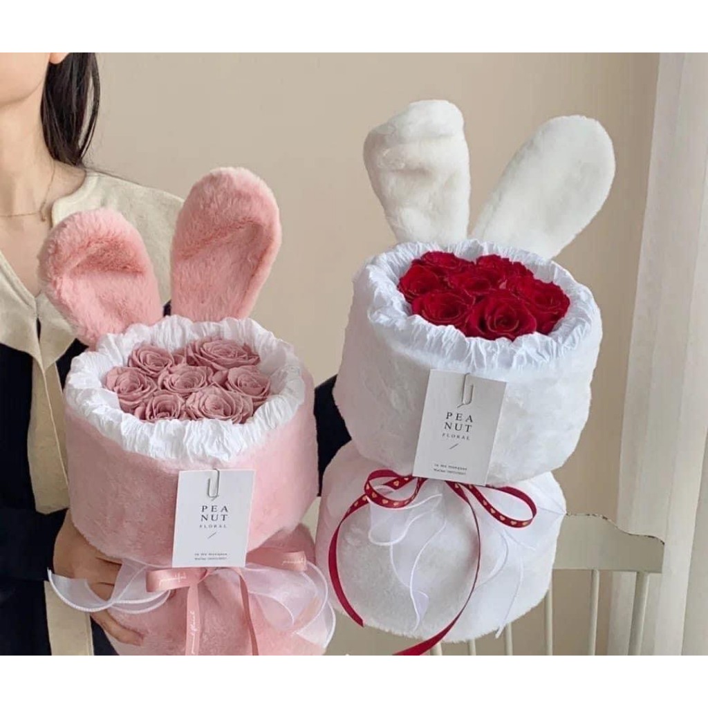 Bó hoa sáp tulip tai Thỏ Bunny kèm túi siêu xinh làm quà tặng sinh nhật của mẹ 20/10 14/2 8/3 kèm túi thiệp đèn L66