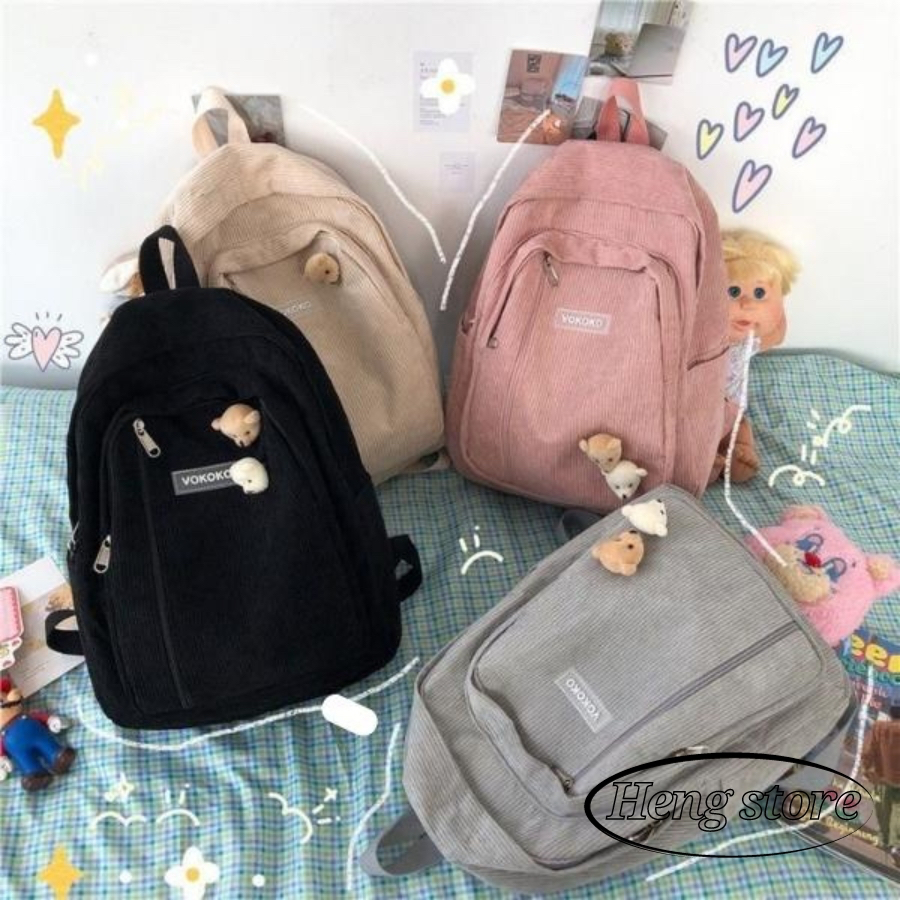 Balo Ulzzang Vải Nhung Kẻ Sọc Đi Học Phong Cách Hàn Quốc Giá Rẻ Cute Dễ Thương Basic Dành Cho Nam Nữ - B10