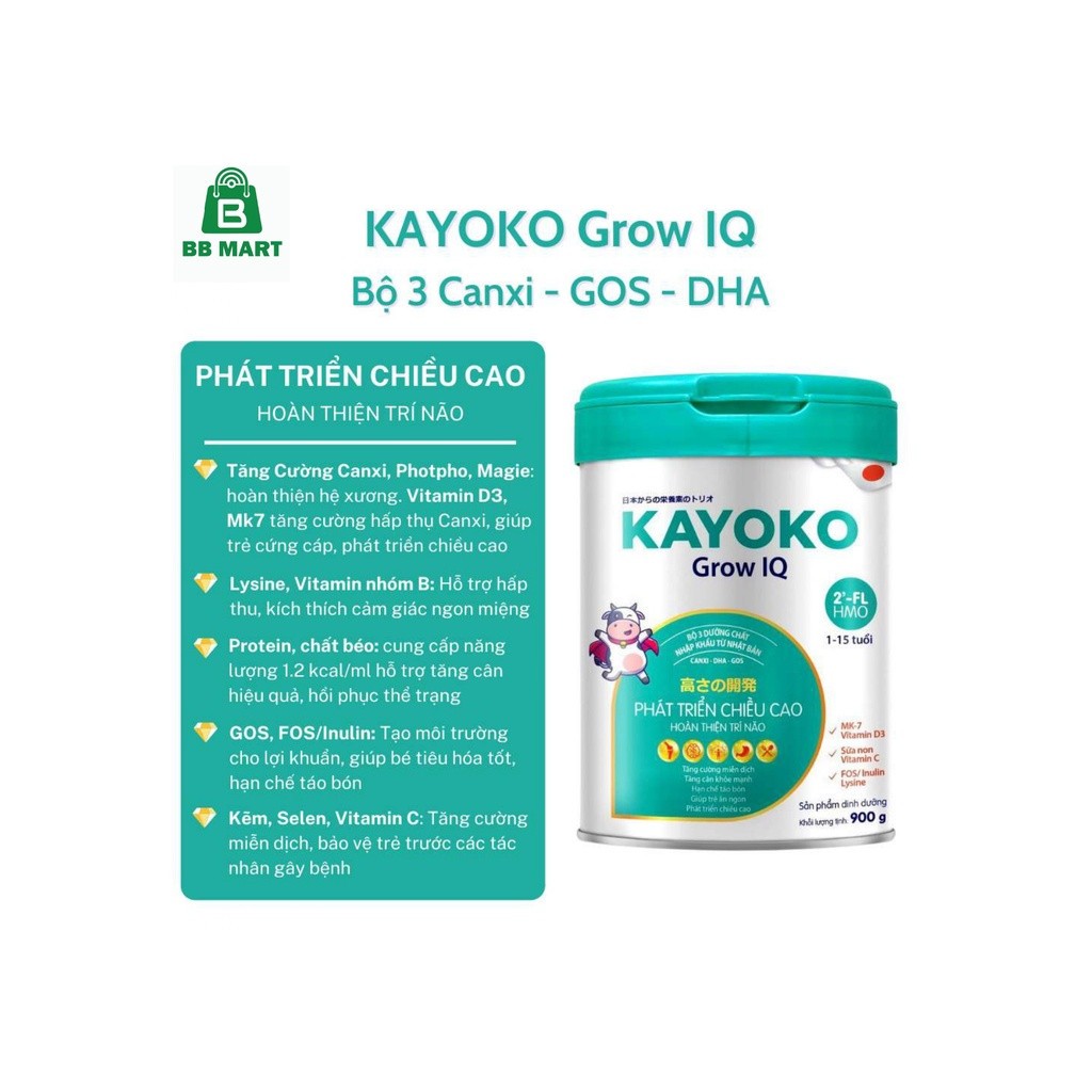 Sữa bột Kayoko Grow IQ 900g . Giúp bé tăng chiều cao , phát triển trí não