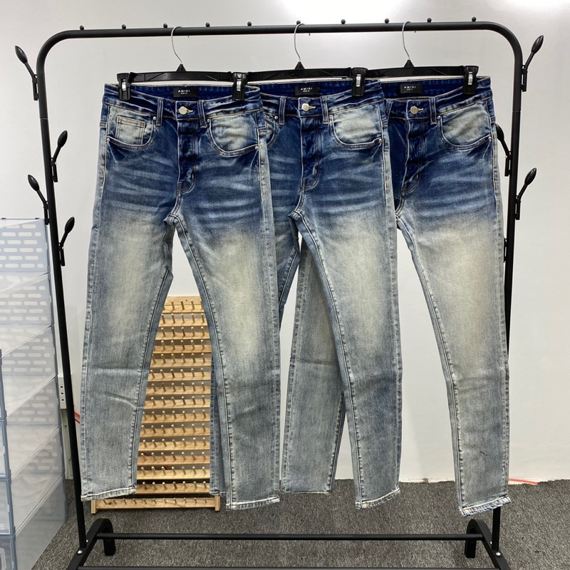 Quần Jeans Phôi Trơn AMIRI, 4 Cúc Màu Xanh Ánh Vàng 6579