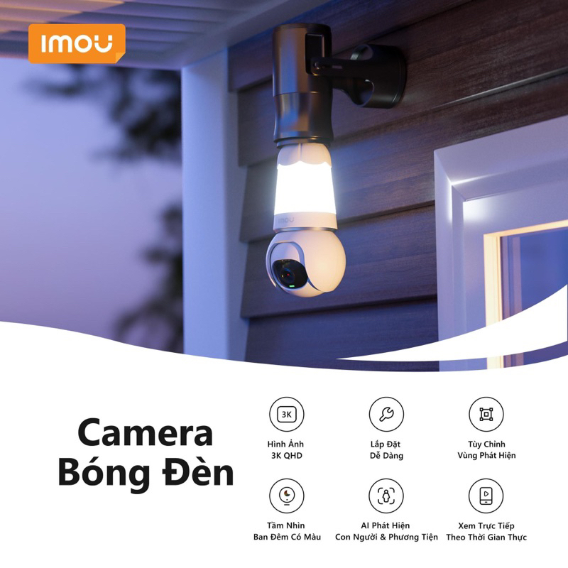 Camera bóng đèn IMOU Bulb Cam (IPC-S6DP) 2K/ 3K, thiết kế 2 in 1, quay màu ban đêm, đàm thoại 2 chiều, quay quét 360 độ