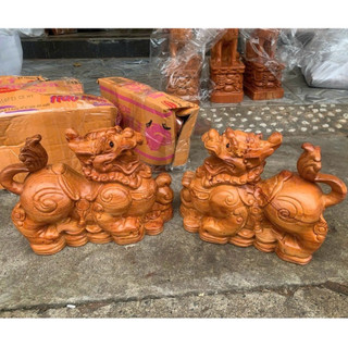 Tượng gỗ phong thuỷ - Cặp Tỳ hưu béo gỗ hương cực đẹp ngang 30cm