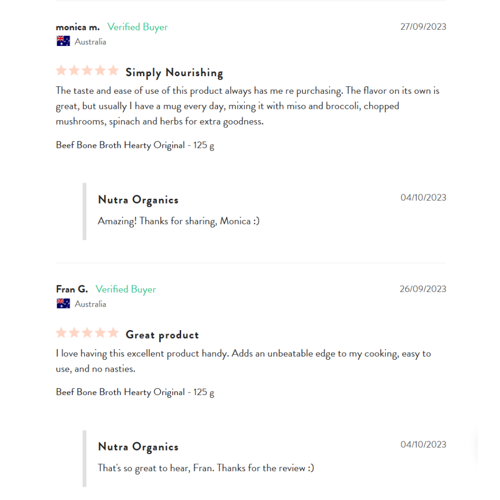 Bột nước hầm sấy khúc xạ nhiệt độ thấp Nutra Organics xuất xứ Úc Bone broth powder original flavour 125g