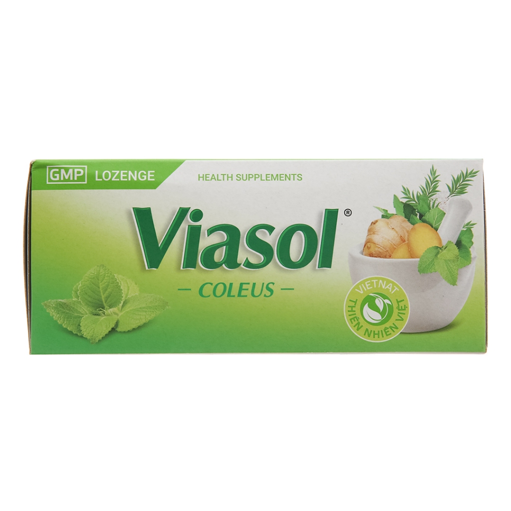 Viên ngậm giảm ho Viasol Húng Chanh hỗ trợ giảm viêm họng, đau rát họng, ho gió, ho khan- Hộp 100 viên