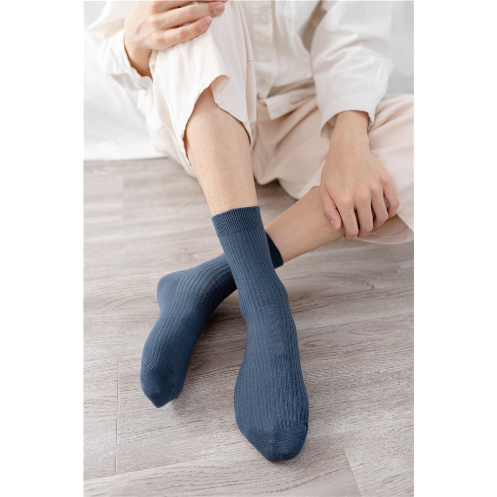 Set 5 Đôi Tất cổ cao Vớ cổ Trung Công Sở Nam Nữ  Basic Gân Viền ôm chân chất liệu Cotton cao cấp MS11